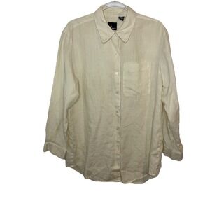 Liz Claiborne Women's Blouse Sz L Ivory 100% Linen Oversize Shirt Button Up